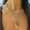 Rectangle Rolo Chain With Diamond Toggle & Removable Lariat, "Heart to Heart" Adjustable Pave Diamond Tennis Necklace

