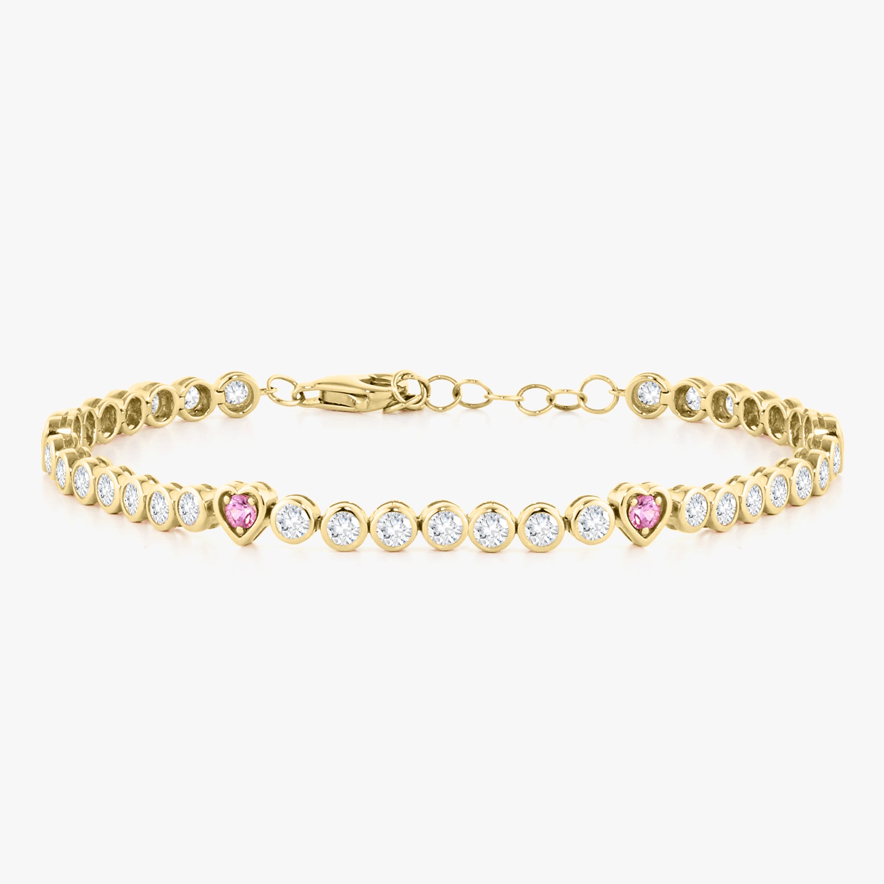 Bellamy Pink Sapphire Hearts & Diamond Bezel Adjustable Tennis