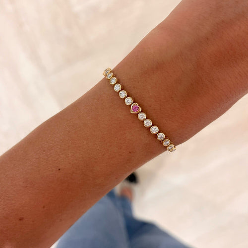 Bellamy Pink Sapphire Hearts & Diamond Bezel Adjustable Tennis Bracelet 3.10 ctw