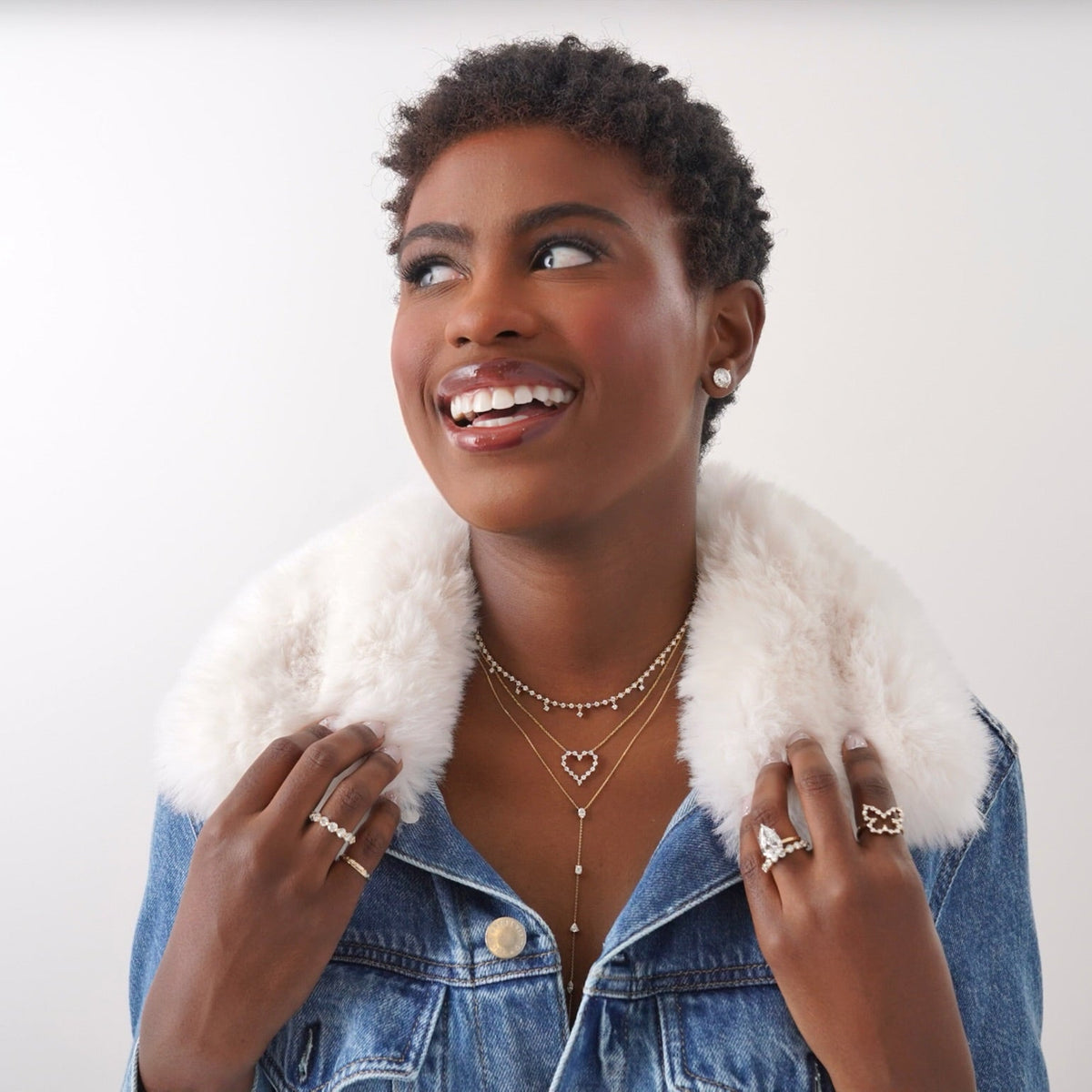 Bentley Multi Mixed Shape Diamond Lariat Necklace 0.98 ctw, Tinx Dangle Diamond Adjustable Choker/Collar Necklace 2.66 ctw
