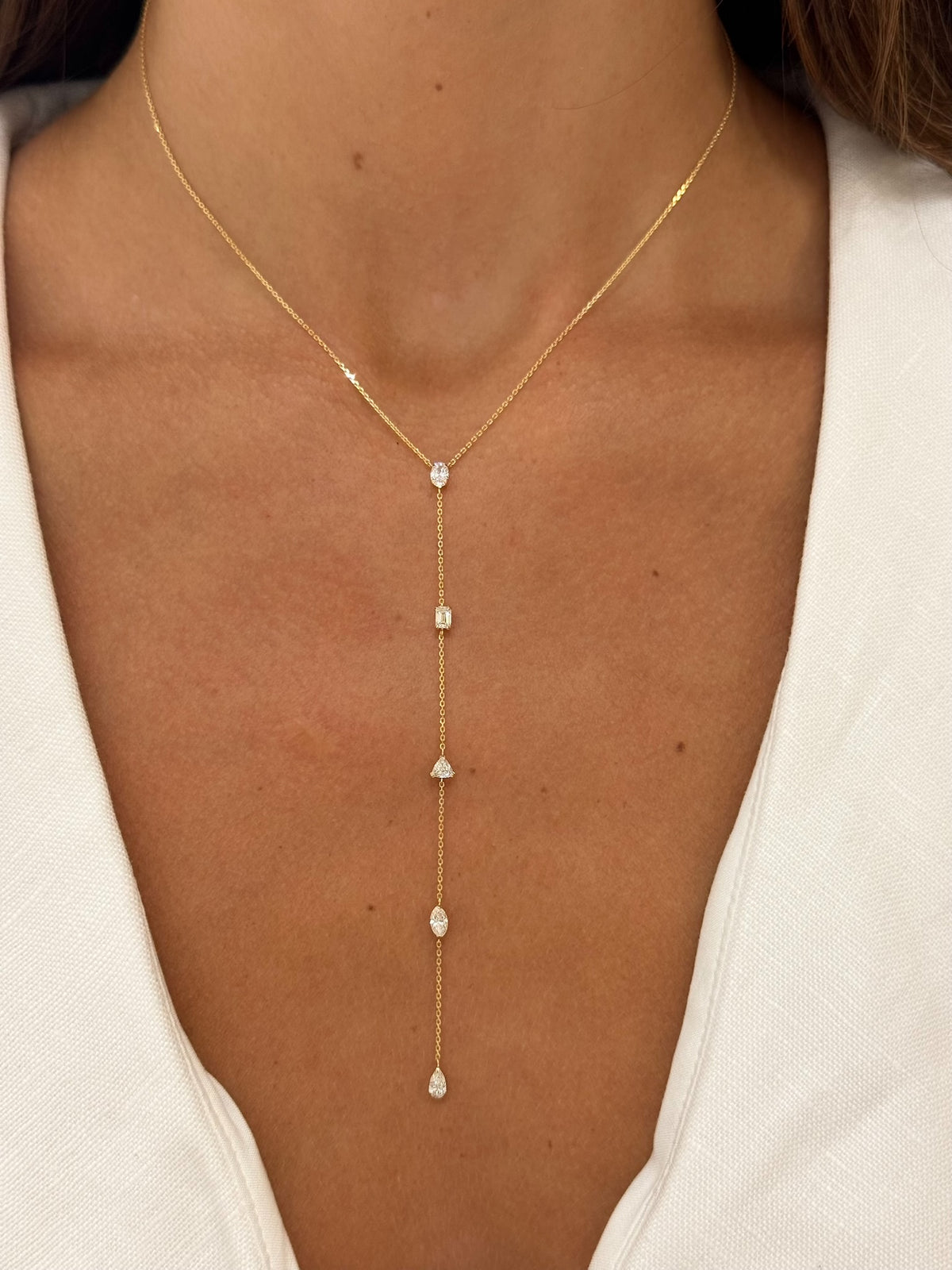 Bentley Multi Mixed Shape Diamond Lariat Necklace 0.98 ctw