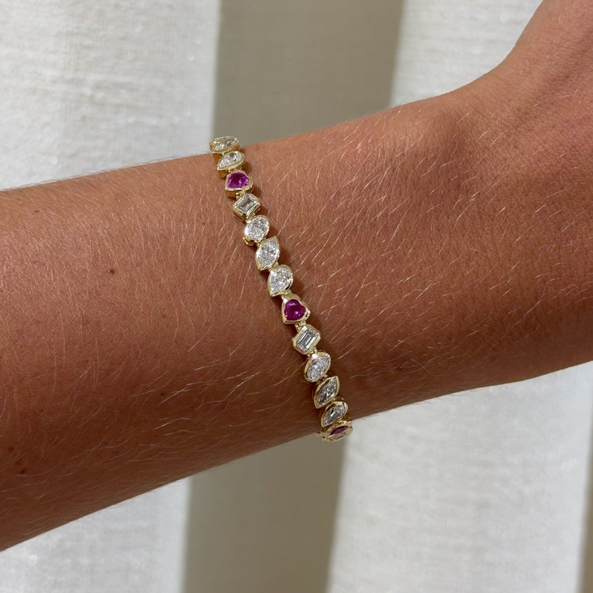 Bezel Set Pruitt Mixed Multi Shape Tennis Bracelet with sapphire 