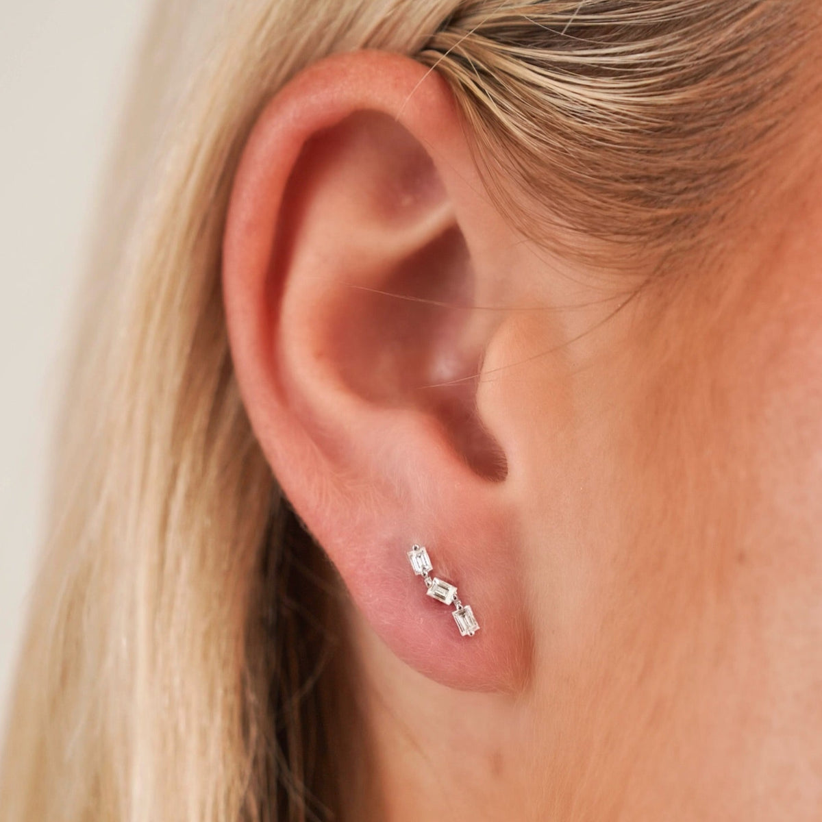 Brixton Three Baguette Diamond Bent Bar Stud Earrings
