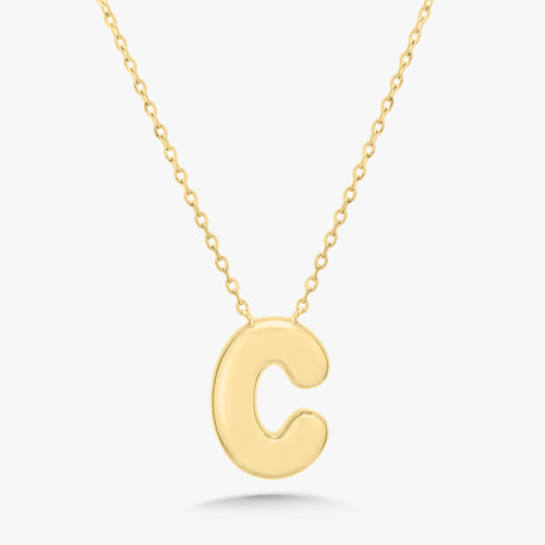 Puffy Gold Bubble Initial Necklace