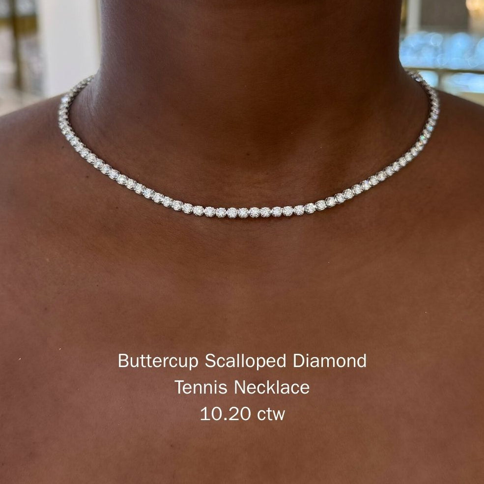 Buttercup Scalloped Diamond Tennis Necklace 10.20 ctw