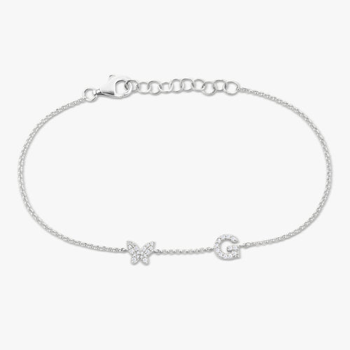Initial and Diamond Butterfly Bracelet