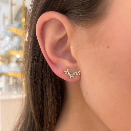 Butterfly Pave Diamond Ear Climber Stud Earrings