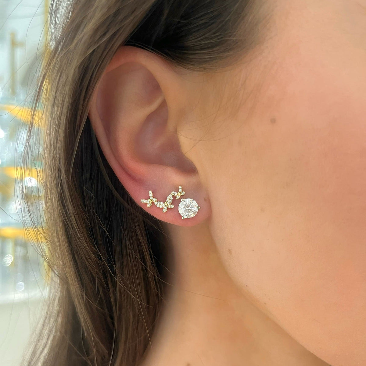 Butterfly Pave Diamond Ear Climber Stud Earrings