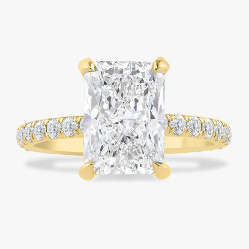 3.07ct Lab Grown Radiant Diamond in a Pavé Solitaire Setting with Hidden Halo