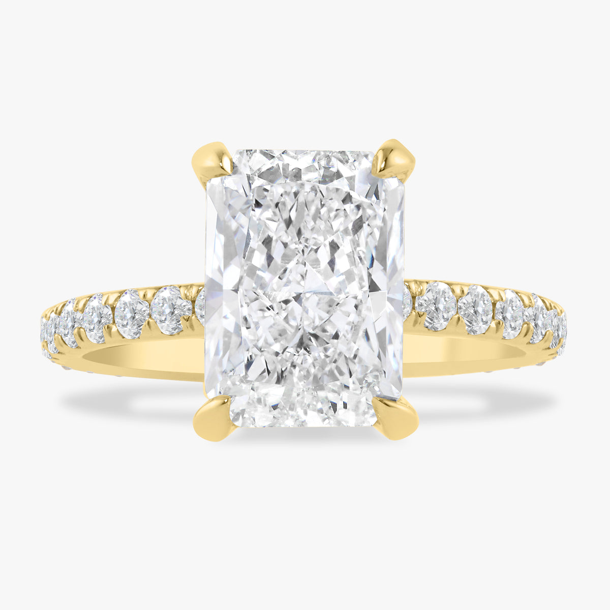 3.07ct Lab Grown Radiant Diamond in a Pavé Solitaire Setting with Hidden Halo