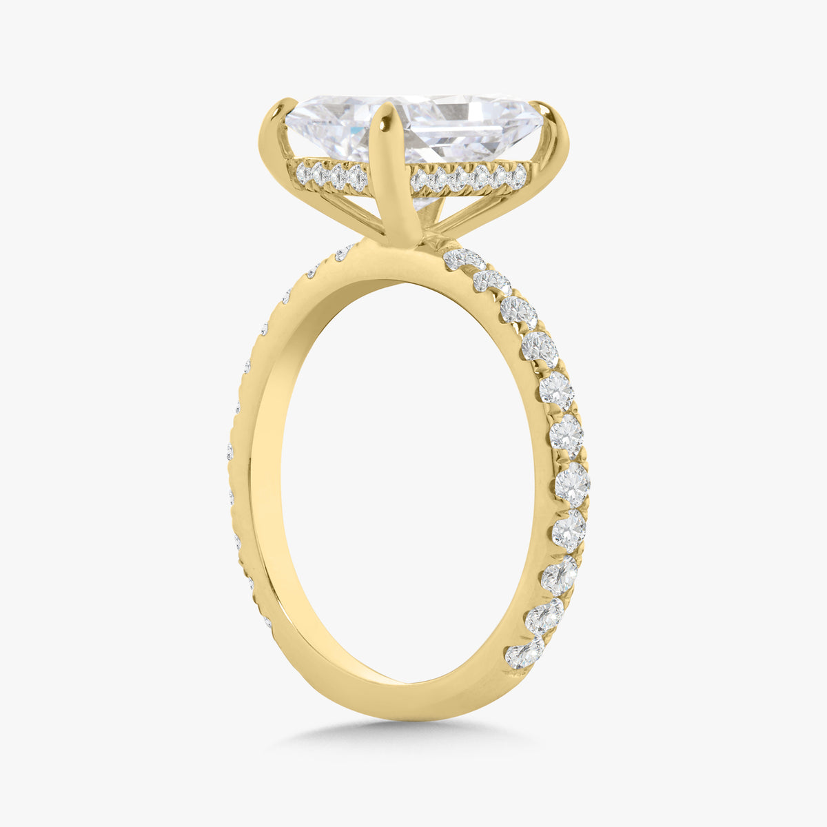 3.07ct Lab Grown Radiant Diamond in a Pavé Solitaire Setting with Hidden Halo