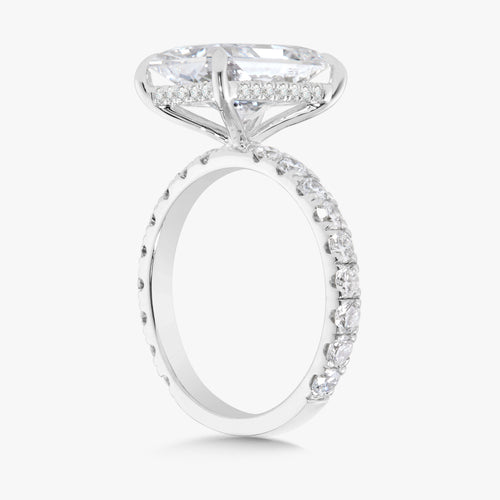 4.07ct Lab Grown Radiant Diamond in Pavé Solitaire with Hidden Halo