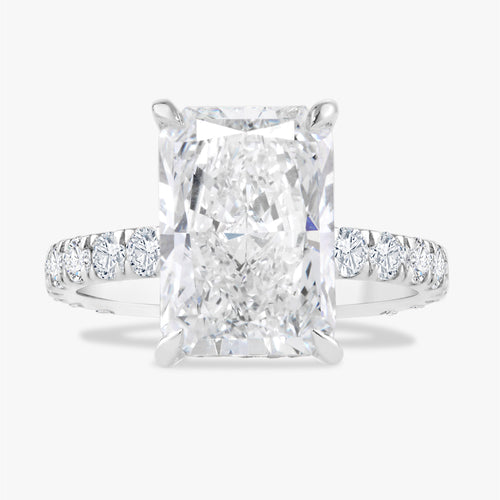 4.07ct Lab Grown Radiant Diamond in Pavé Solitaire with Hidden Halo