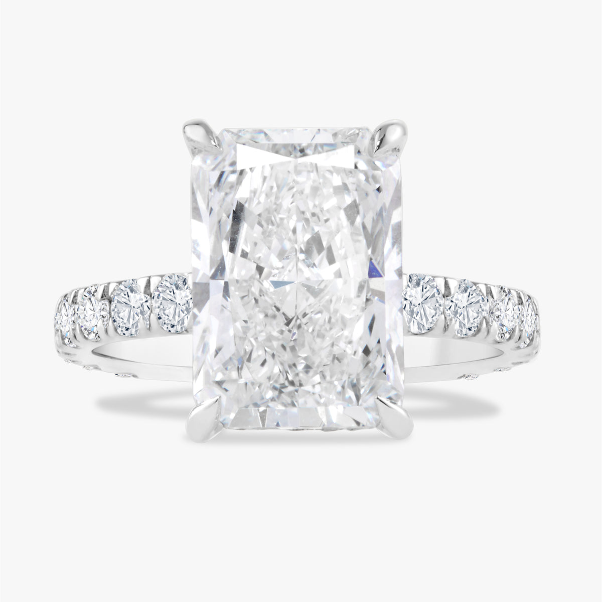 4.07ct Lab Grown Radiant Diamond in Pavé Solitaire with Hidden Halo