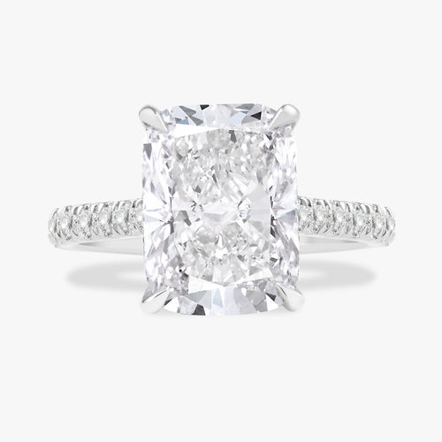 4.10ct Lab Grown Elongated Cushion Diamond in Pavé Cathedral Setting with Hidden Halo