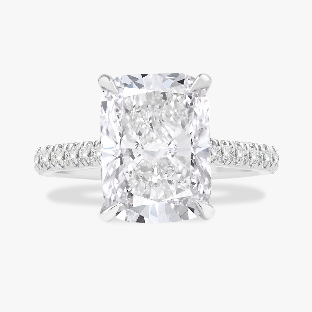 4.10ct Lab Grown Elongated Cushion Diamond in Pavé Cathedral Setting with Hidden Halo
