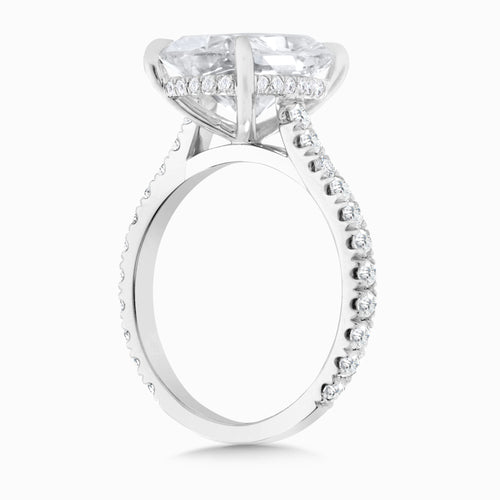 4.10ct Lab Grown Elongated Cushion Diamond in Pavé Cathedral Setting with Hidden Halo