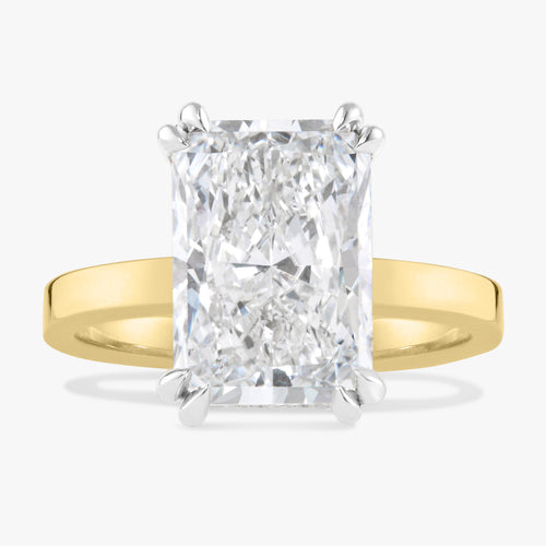 5.10ct Lab Grown Radiant Diamond in 2.5mm Pipe Cut Solitaire Setting with Double-Prongs and Hidden Halo