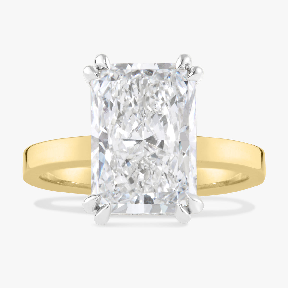 5.10ct Lab Grown Radiant Diamond in 2.5mm Pipe Cut Solitaire Setting with Double-Prongs and Hidden Halo