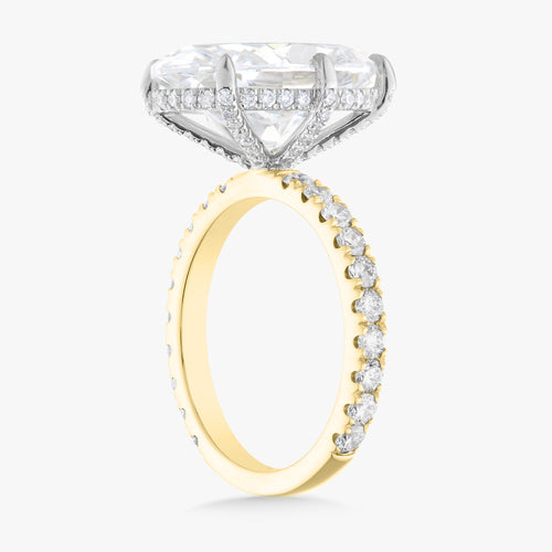 7.14ct Lab Grown Oval Diamond in a Pavé Solitaire with Hidden Halo and Diamonds on the Prongs