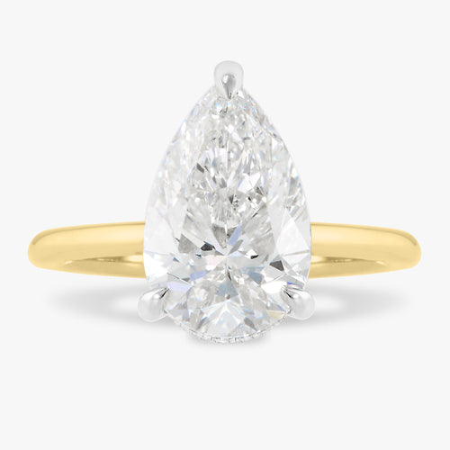 3.07ct Lab Grown Pear Diamond in a Solitaire Setting with Hidden Halo
