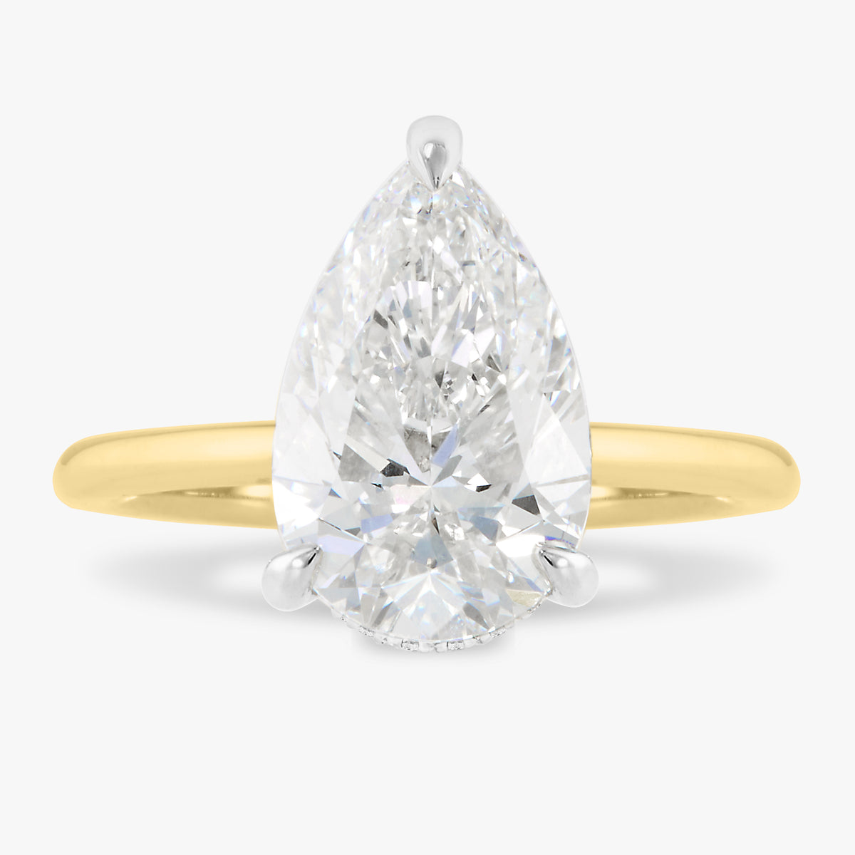 3.07ct Lab Grown Pear Diamond in a Solitaire Setting with Hidden Halo