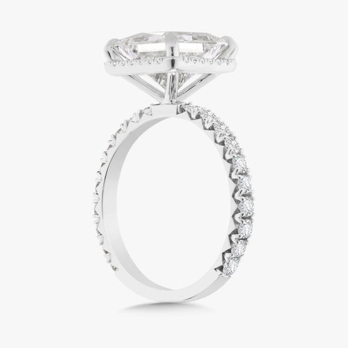3.51ct Lab Grown Princess Cut Diamond in a French Set Pavé Solitaire with Whispering Halo
