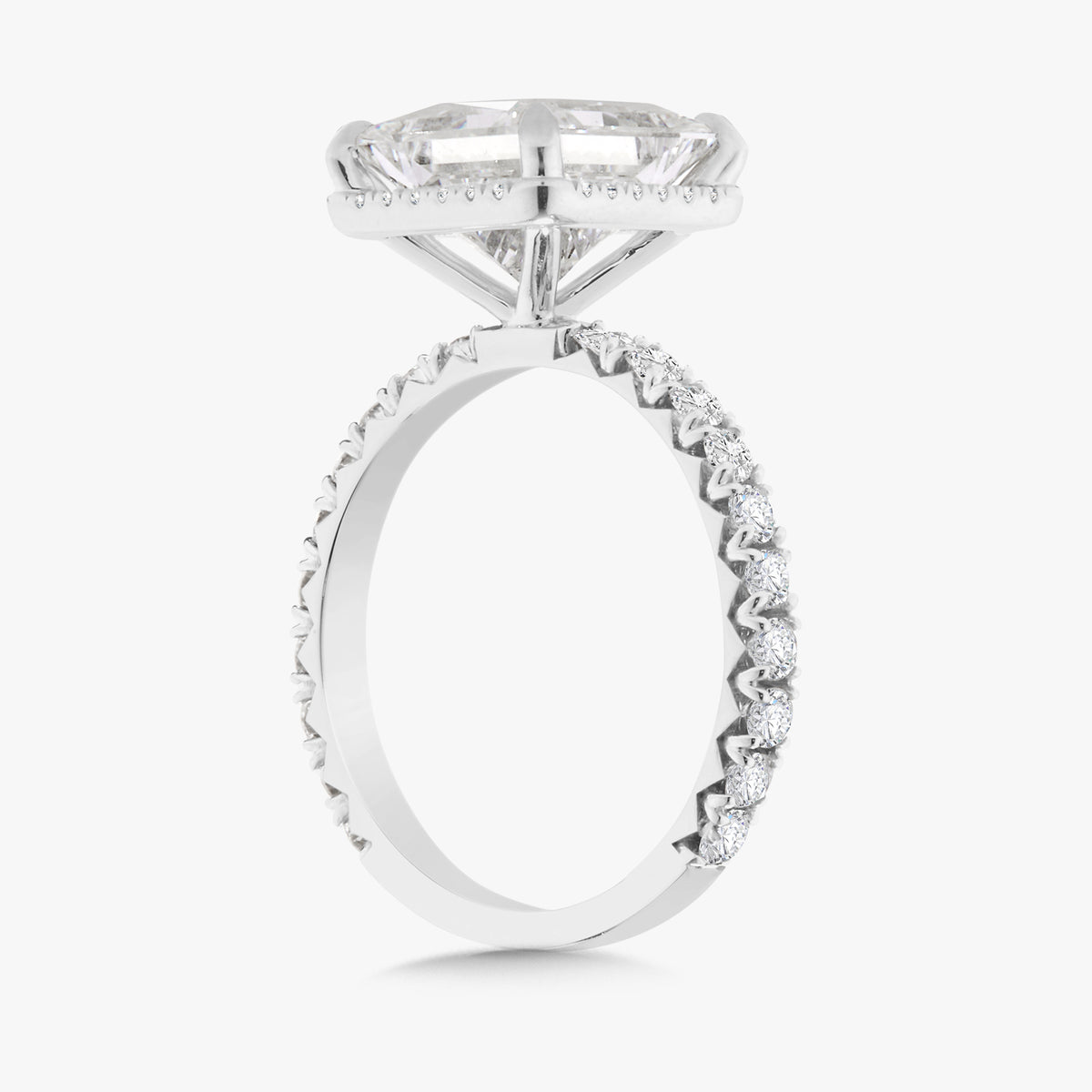 3.51ct Lab Grown Princess Cut Diamond in a French Set Pavé Solitaire with Whispering Halo