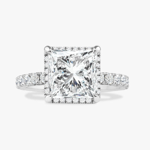 3.51ct Lab Grown Princess Cut Diamond in a French Set Pavé Solitaire with Whispering Halo