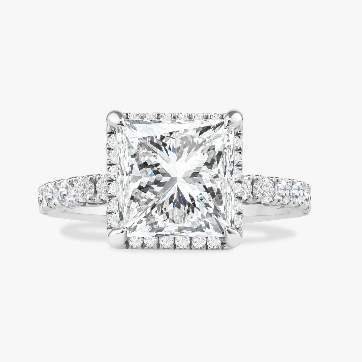 3.51ct Lab Grown Princess Cut Diamond in a French Set Pavé Solitaire with Whispering Halo