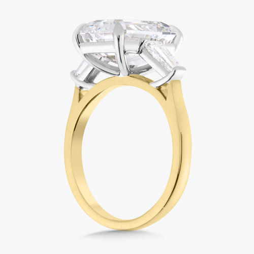 5.00ct Lab Grown Emerald Diamond in a Three-Stone Setting with Tapered Baguettes