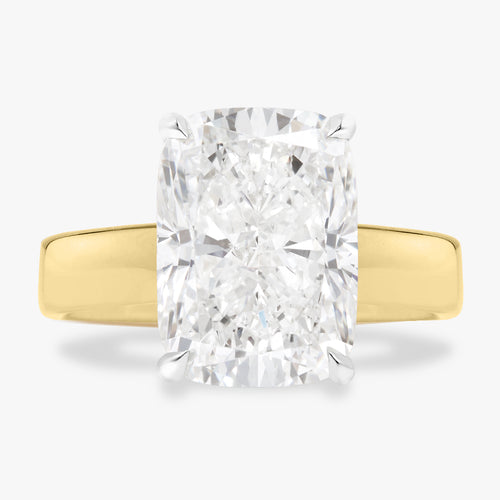 5.05ct Lab Grown Elongated Cushion Diamond in 3.5mm Pipe-Cut Solitaire with Hidden Halo
