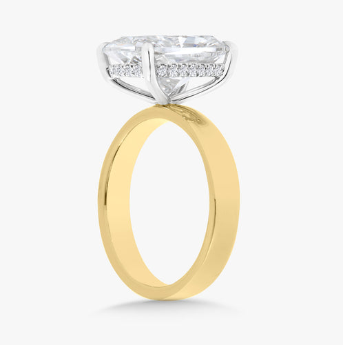 5.05ct Lab Grown Elongated Cushion Diamond in 3.5mm Pipe-Cut Solitaire with Hidden Halo