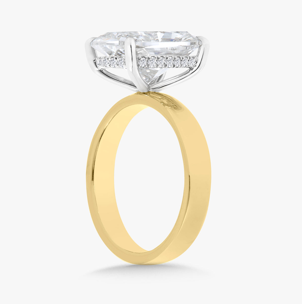 5.05ct Lab Grown Elongated Cushion Diamond in 3.5mm Pipe-Cut Solitaire with Hidden Halo
