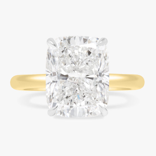 5.09ct Lab Grown Elongated Cushion in a Two-Tone Solitaire with Hidden Halo