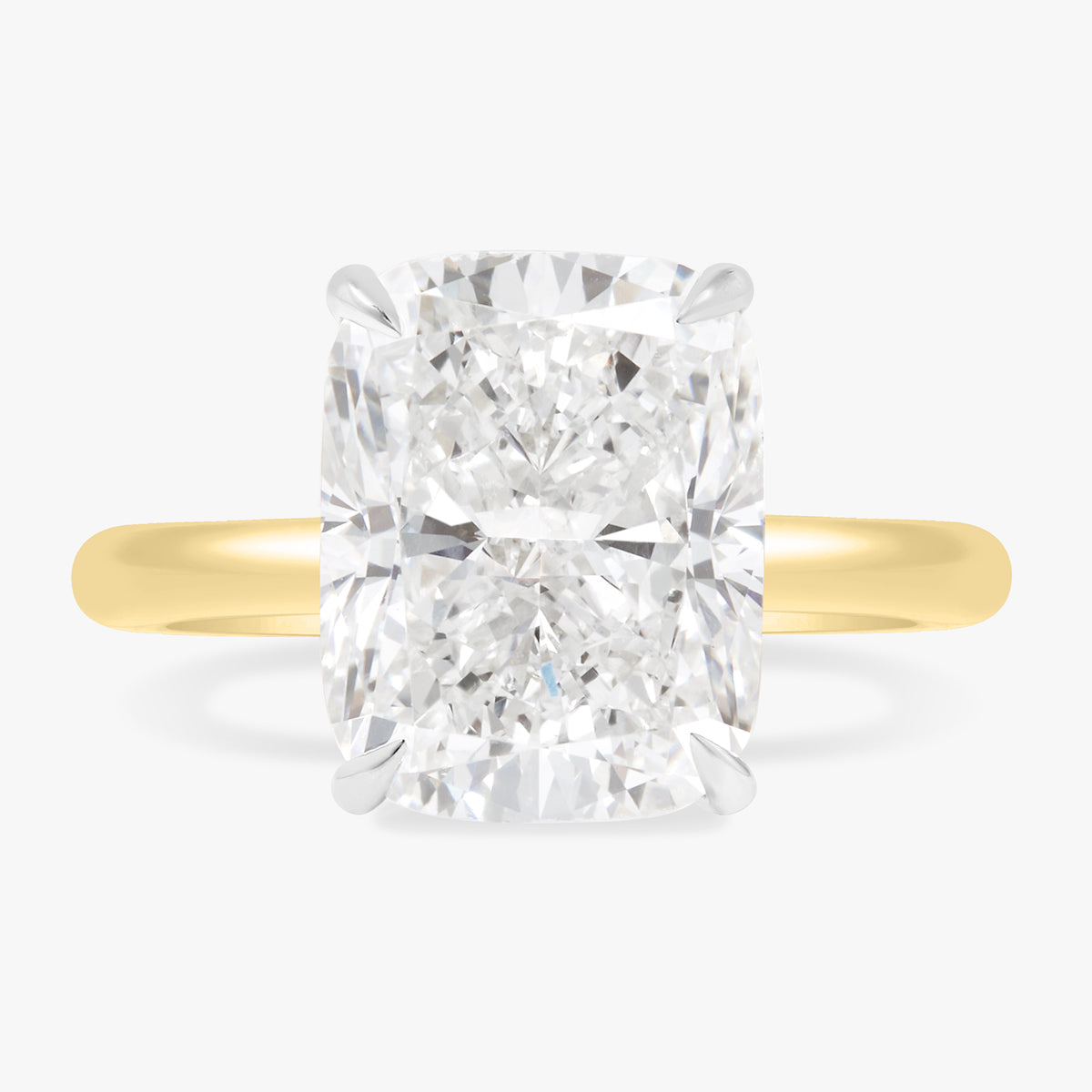 5.09ct Lab Grown Elongated Cushion in a Two-Tone Solitaire with Hidden Halo