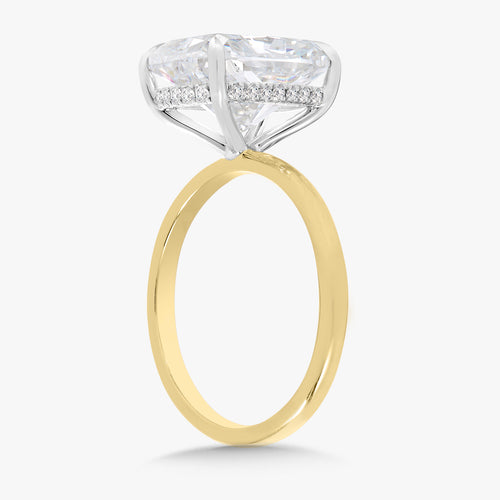 5.09ct Lab Grown Elongated Cushion in a Two-Tone Solitaire with Hidden Halo