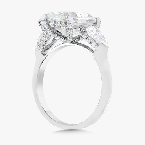 5.09ct Lab Grown Marquise Diamond in a Three-Stone Setting with Pear sides and Diamonds on the Prongs