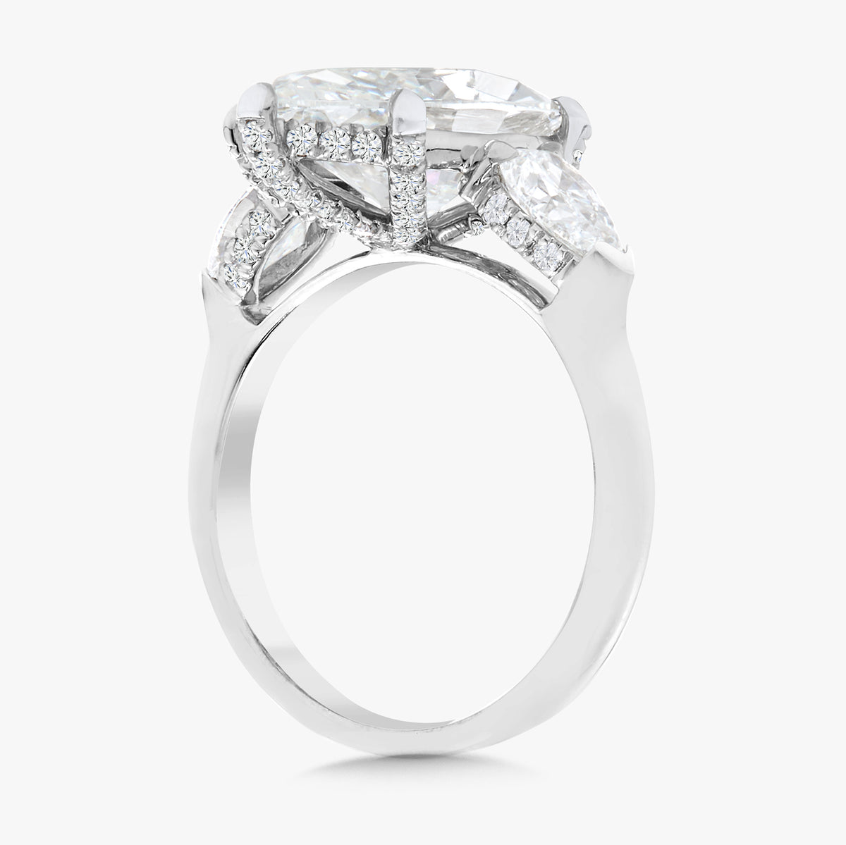 5.09ct Lab Grown Marquise Diamond in a Three-Stone Setting with Pear sides and Diamonds on the Prongs