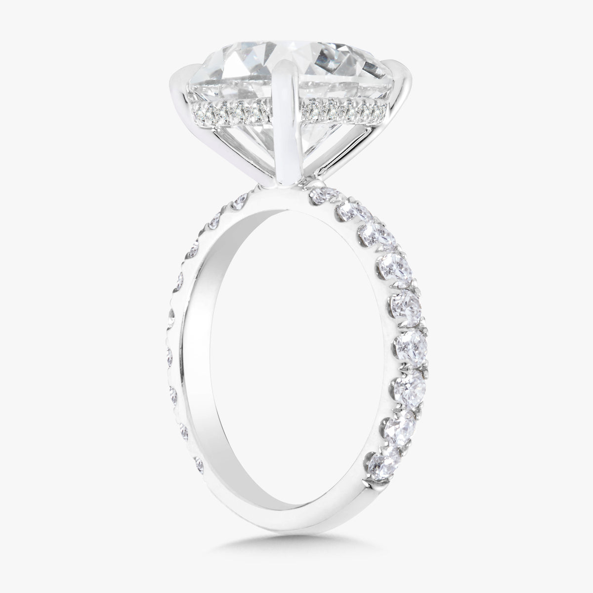 6.03ct Lab Grown Round Brilliant Diamond in Pavé Solitaire with Hidden Halo