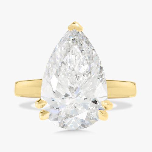 6.07ct Lab Grown Pear Diamond in a 2.5mm Pipe-Cut Solitaire with Hidden Halo