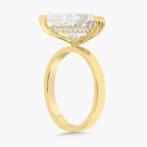 6.07ct Lab Grown Pear Diamond in a 2.5mm Pipe-Cut Solitaire with Hidden Halo