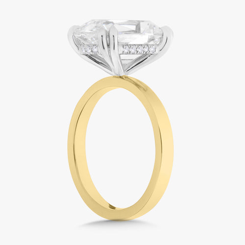 5.17ct Lab Grown Old Mine Cushion Diamond in a 2.5mm Flat Solitaire Setting with Hidden Halo