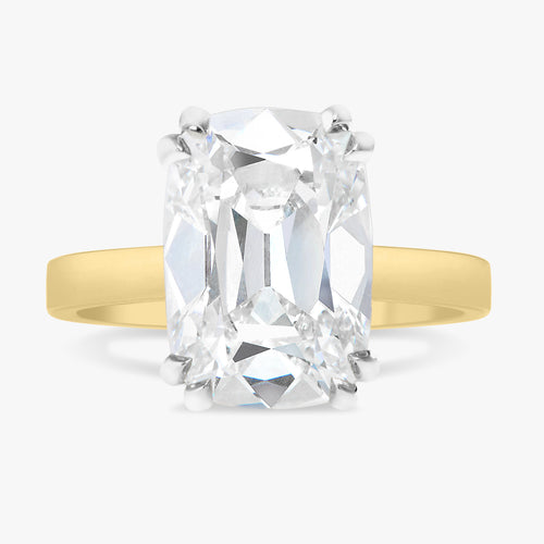 5.17ct Lab Grown Old Mine Cushion Diamond in a 2.5mm Flat Solitaire Setting with Hidden Halo