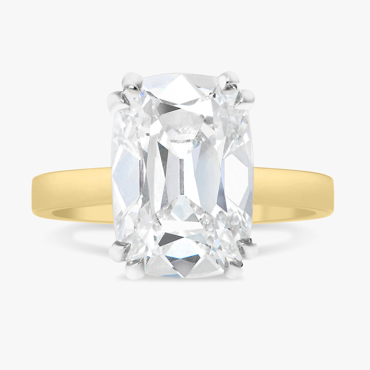 5.17ct Lab Grown Old Mine Cushion Diamond in a 2.5mm Flat Solitaire Setting with Hidden Halo