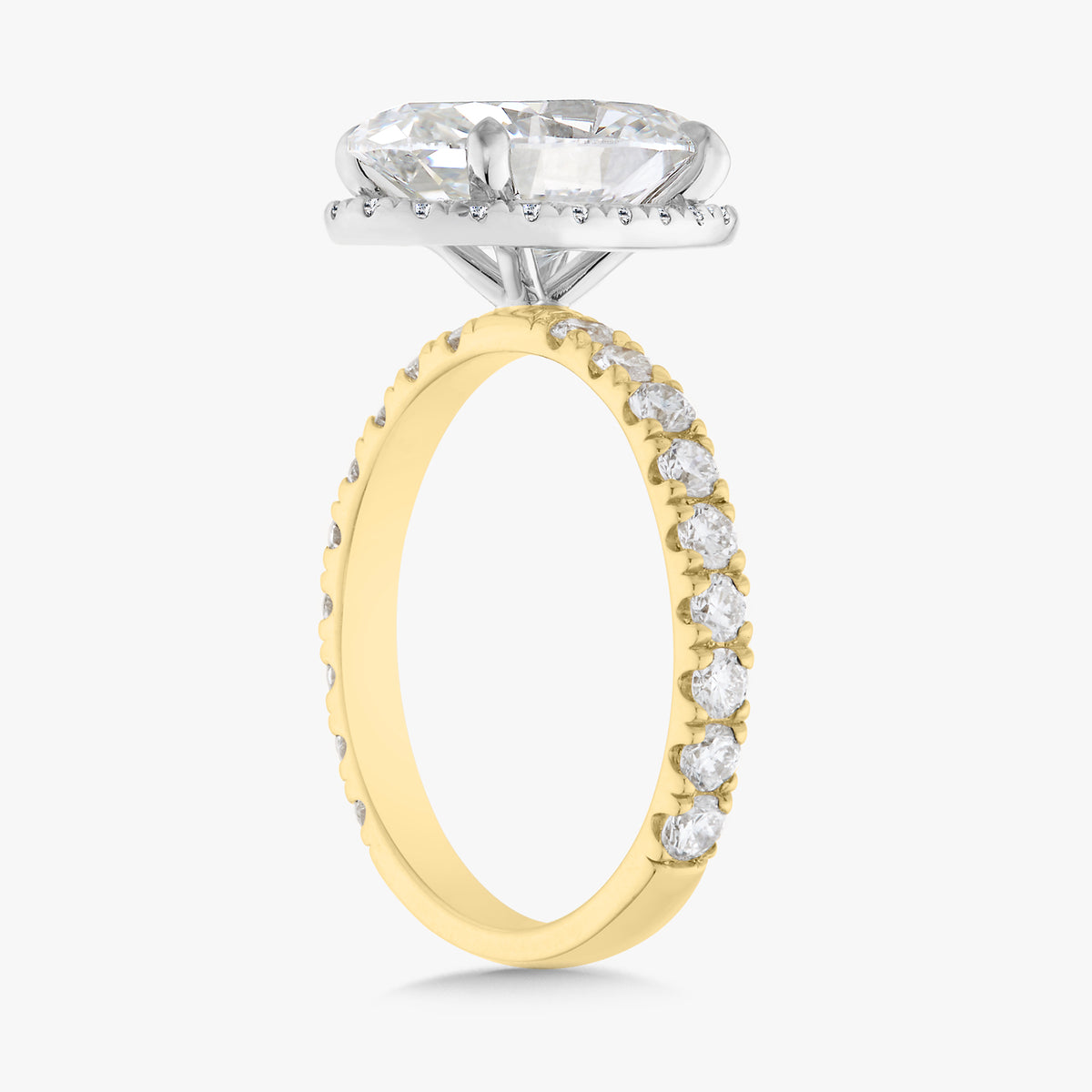 3.03ct Lab Grown Oval Diamond in a Pavé Solitaire with Whispering Halo
