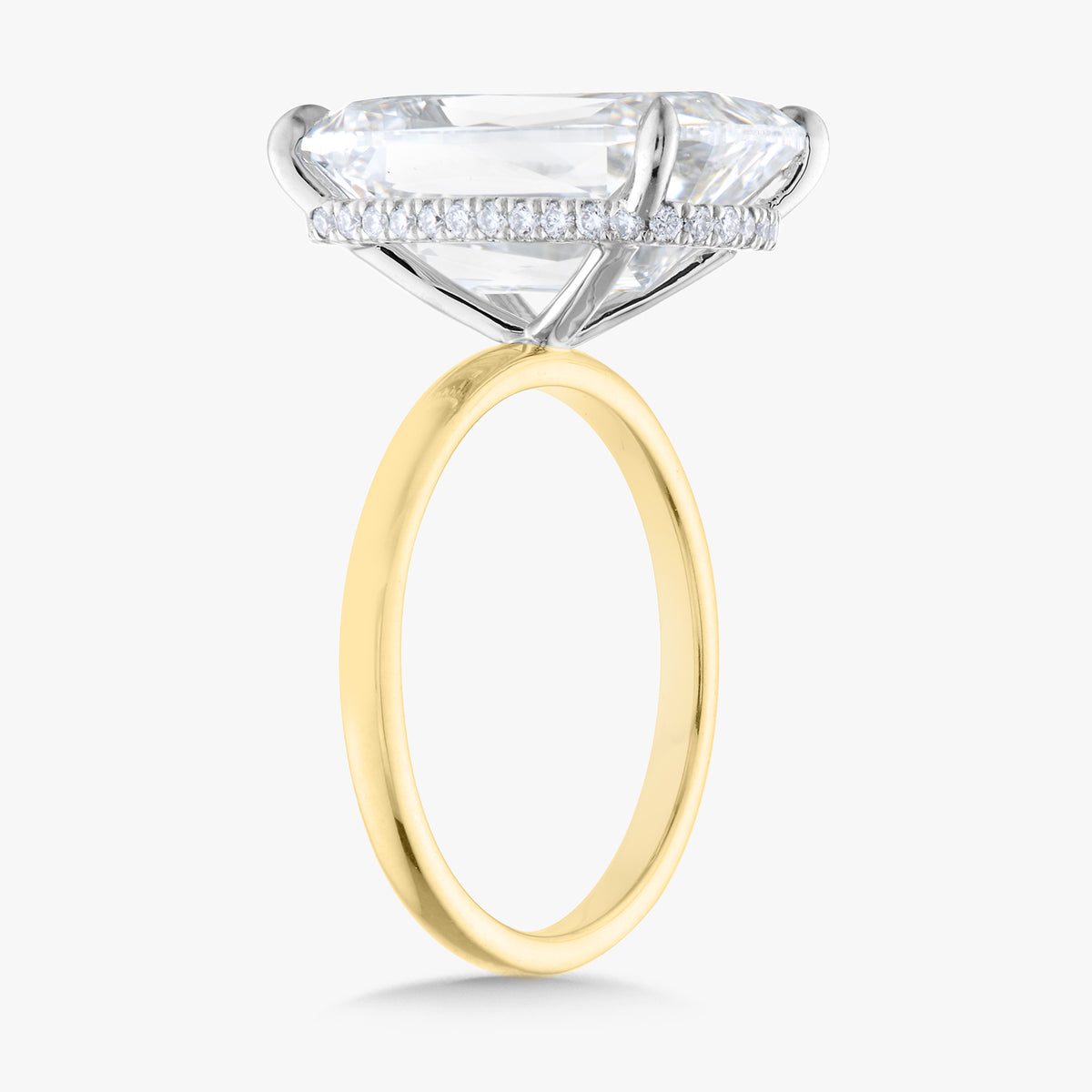 8.09ct Lab Grown Mixed Elongated Cushion Cut Diamond in a Solitaire Setting with Diamond Wrap