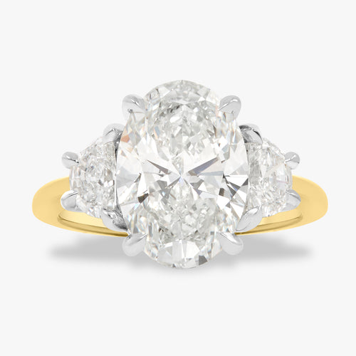 4.71ct Lab Grown Oval Diamond in a Half Moon Setting with Hidden Halos