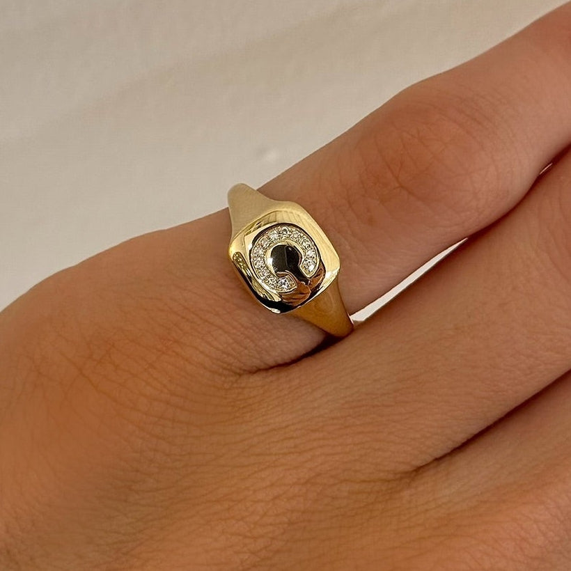 Dainty Diamond Initial Signet Ring