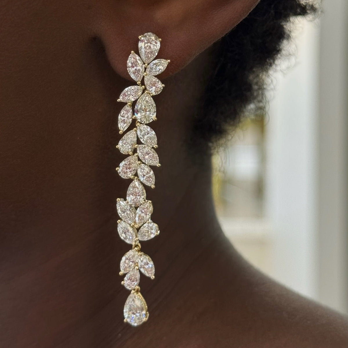 Camellia Pear & Marquise Diamond Dangle Earrings 11.15 ctw